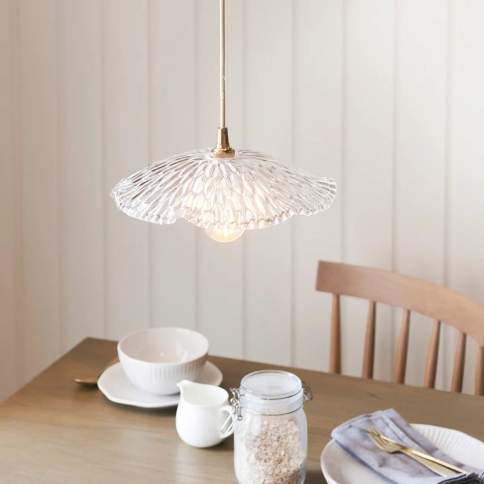 Floriaxis Floral Glass Pendant Light - Floral Glass Shade with Braided Cable for Kitchen or Dining HL2155