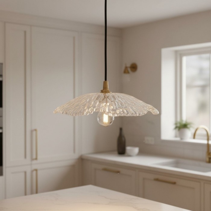 Floriaxis Floral Glass Pendant Light - Floral Glass Shade with Braided Cable for Kitchen or Dining HL2155