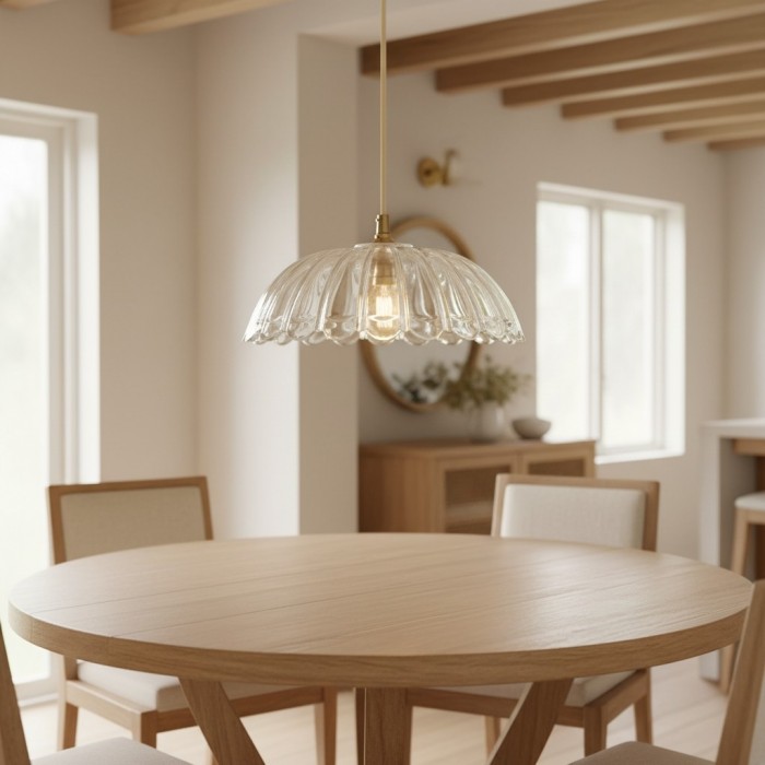 Floriaxis Floral Glass Pendant Light - Floral Glass Shade with Braided Cable for Kitchen or Dining HL2155