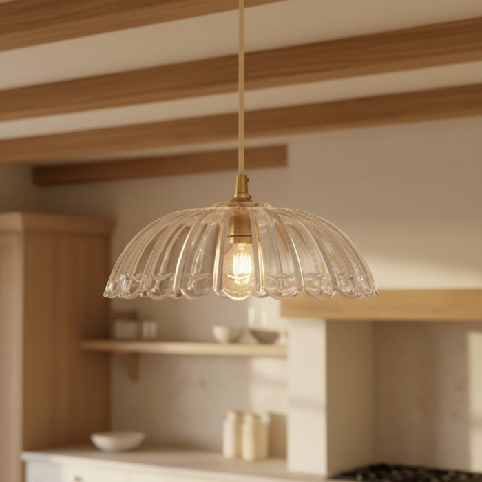 Floriaxis Floral Glass Pendant Light - Floral Glass Shade with Braided Cable for Kitchen or Dining HL2155