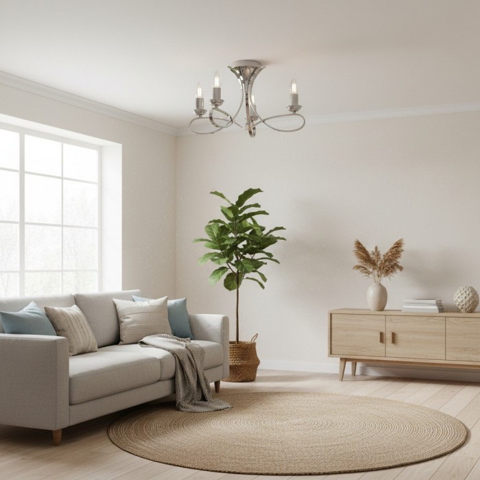 Foline 3-Light Ceiling Fixture with Sweeping Arms - Polished Nickel Semi-Flush for Dining or Entry HL2227