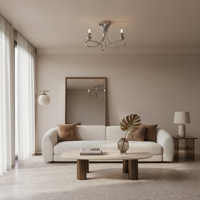 Foline 3-Light Ceiling Fixture with Sweeping Arms - Polished Nickel Semi-Flush for Dining or Entry HL2227