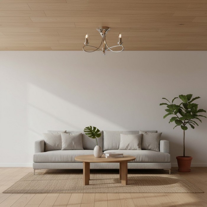 Foline 3-Light Ceiling Fixture with Sweeping Arms - Polished Nickel Semi-Flush for Dining or Entry HL2227