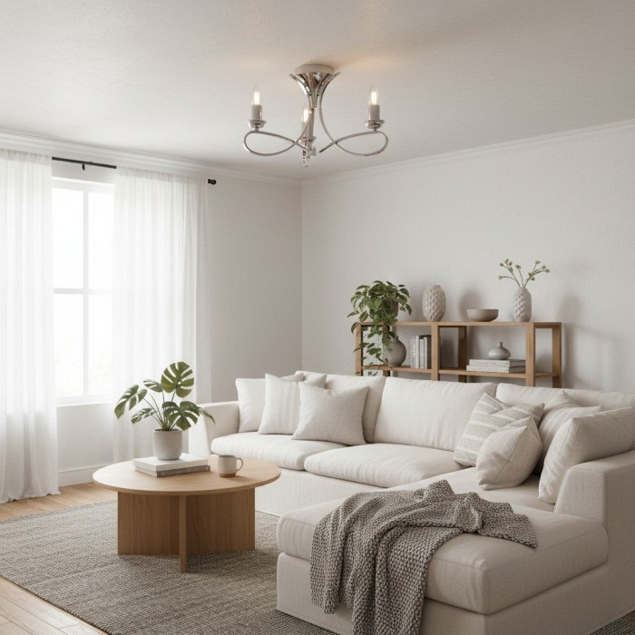 Foline 3-Light Ceiling Fixture with Sweeping Arms - Polished Nickel Semi-Flush for Dining or Entry HL2227