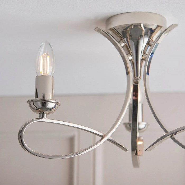 Foline 3-Light Ceiling Fixture with Sweeping Arms - Polished Nickel Semi-Flush for Dining or Entry HL2227