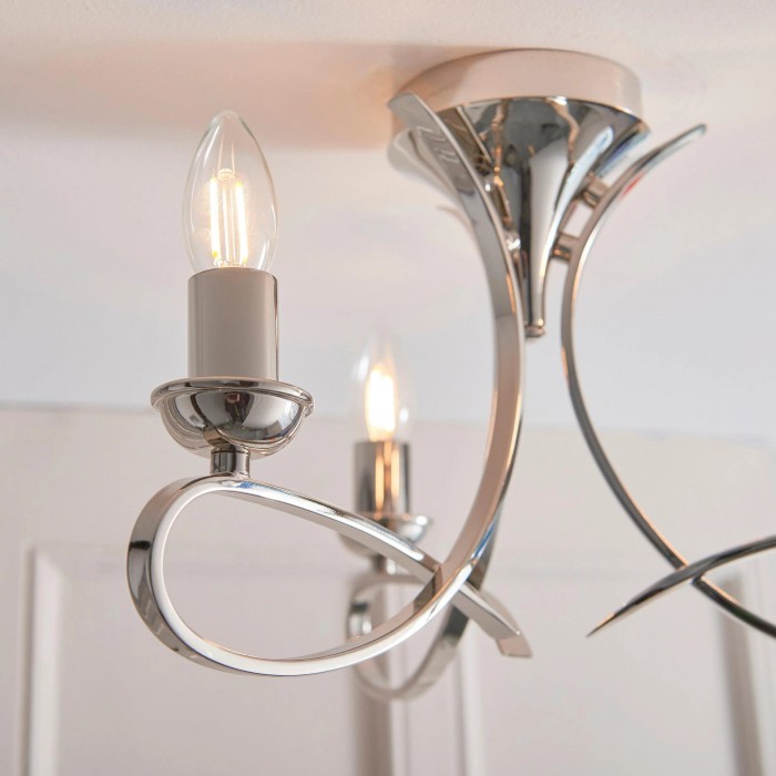 Foline 3-Light Ceiling Fixture with Sweeping Arms - Polished Nickel Semi-Flush for Dining or Entry HL2227