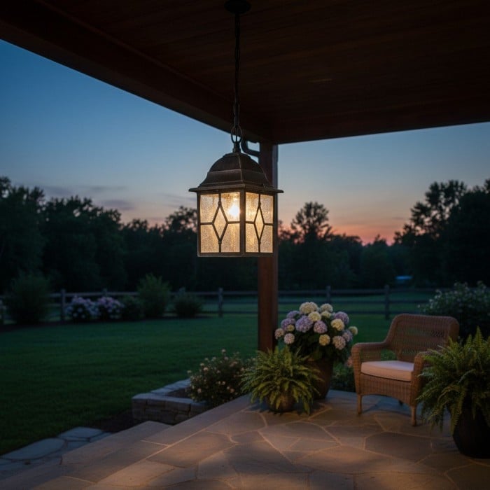 Frostine Outdoor Hanging Lantern - Geometric Leaded Glass for Garden Entryway HL2158