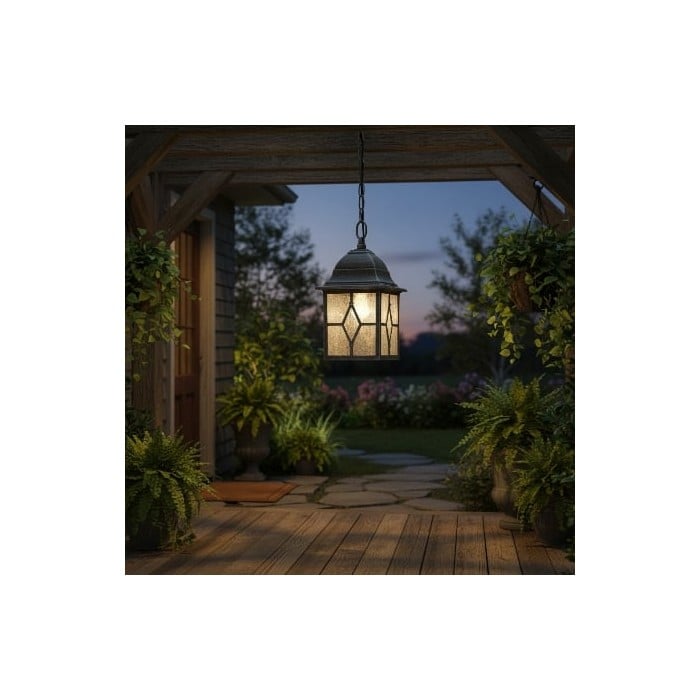 Frostine Hangende Buitenlantaarn - Geometrisch Glas-in-lood voor Tuiningang HL2158