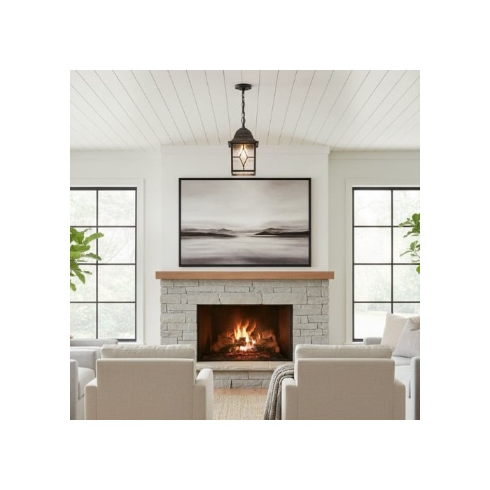 Frostine Outdoor Hanging Lantern - Geometric Leaded Glass for Garden Entryway HL2158