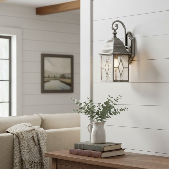 Frostine Traditional Outdoor Wall Light - Leaded Water Glass Lantern for Porch and Patio Lighting HL2168