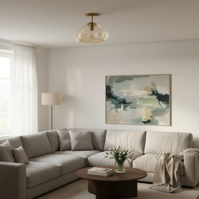 Glissora Reflective Glass Semi-Flush Ceiling Lamp - Sculptural Design, Versatile Finish for Hallways & Dining HL1988