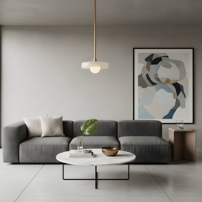 Kalo Modern Pendant Light - Sleek Metal Rod and Disc Orb Glass Design HL2260