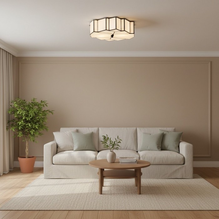 Kelsar Art Deco Tiffany plafondlamp - Geometrische glas-in-lood plafondlamp voor de woonkamer HL2101