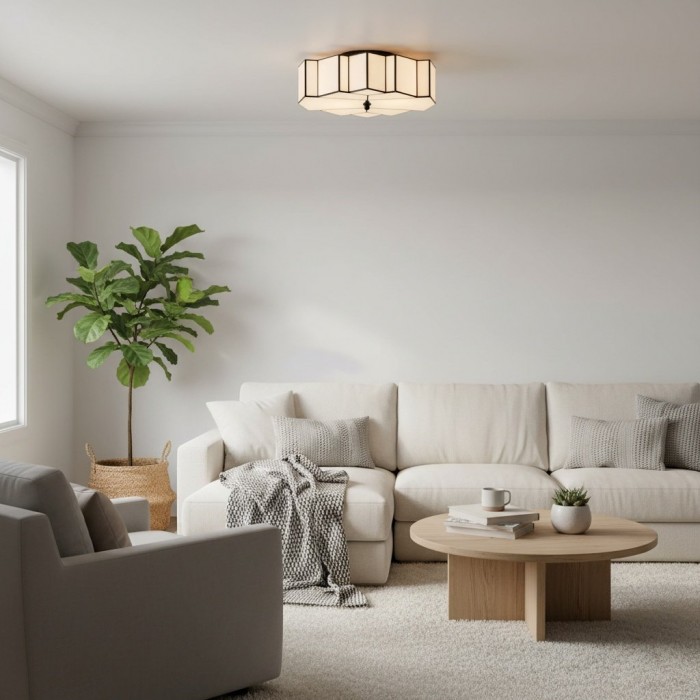 Kelsar Art Deco Tiffany plafondlamp - Geometrische glas-in-lood plafondlamp voor de woonkamer HL2101