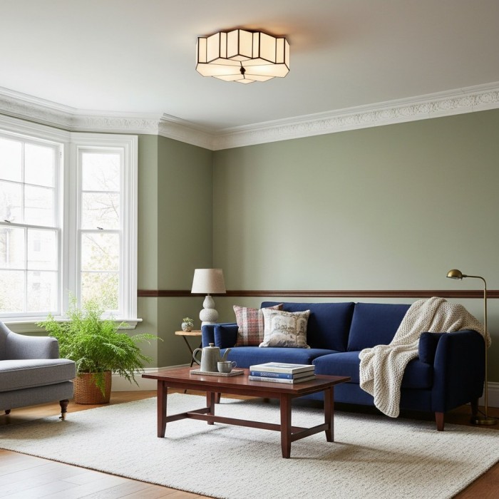 Kelsar Art Deco Tiffany plafondlamp - Geometrische glas-in-lood plafondlamp voor de woonkamer HL2101