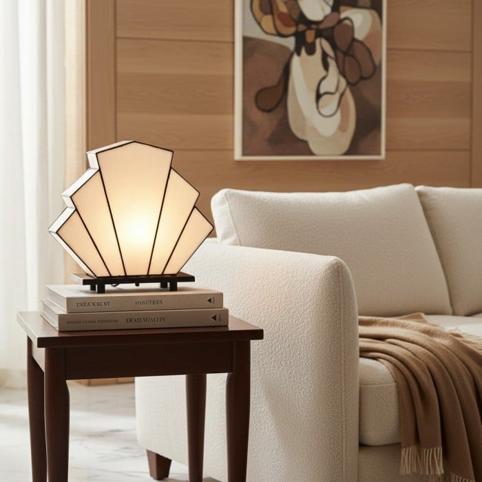 Kelsar Classic Tafellamp van gebrandschilderd glas - Handgesneden Art Deco tafellamp van gebrandschilderd glas voor de