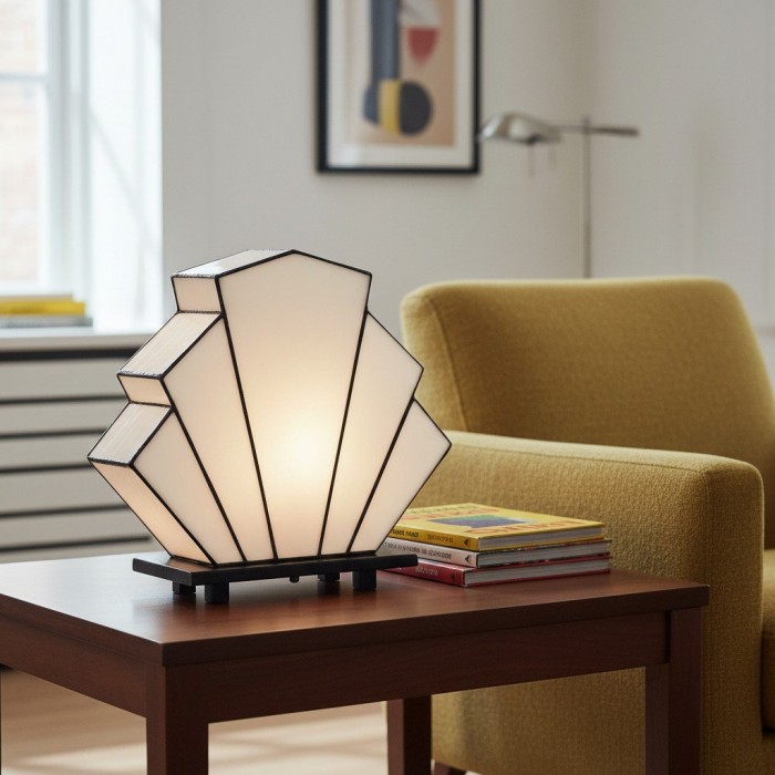 Kelsar Classic Tafellamp van gebrandschilderd glas - Handgesneden Art Deco tafellamp van gebrandschilderd glas voor de