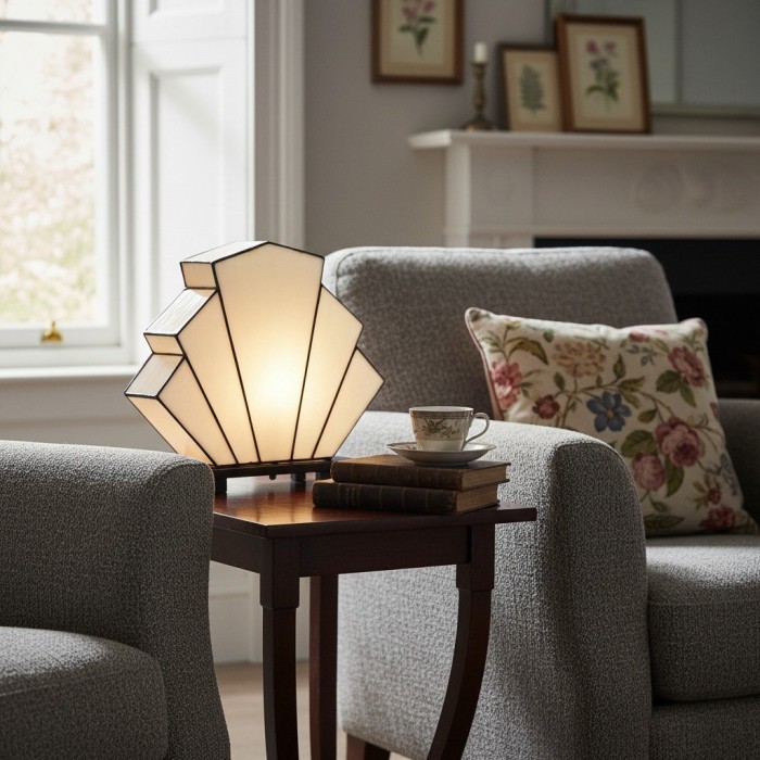 Kelsar Classic Tafellamp van gebrandschilderd glas - Handgesneden Art Deco tafellamp van gebrandschilderd glas voor de