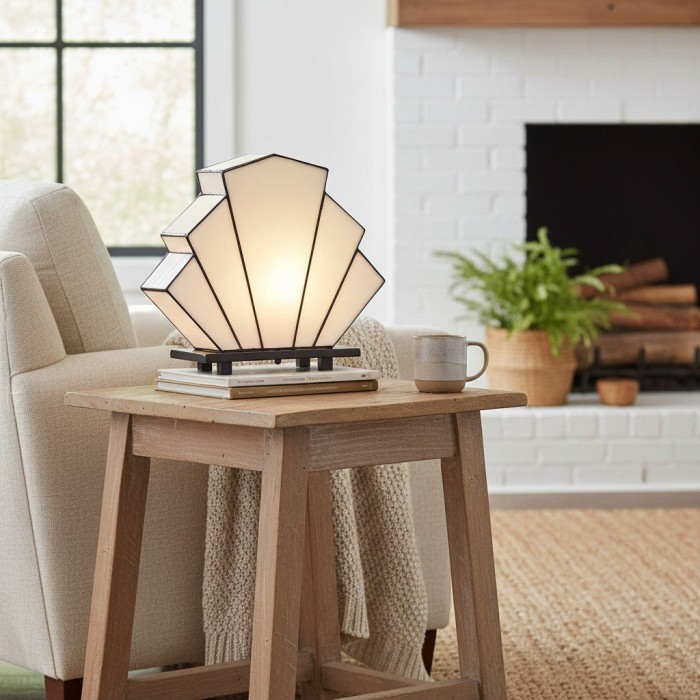 Kelsar Classic Stained Glass Table Lamp - Hand Cut Stained Glass Art Deco Table Lamp for Living Room or Bedroom HL2013