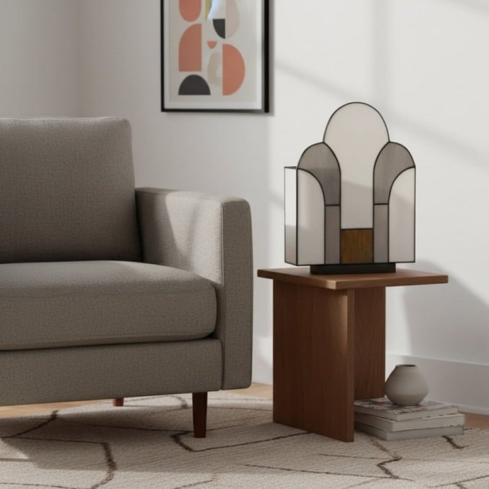 Kelsar Stained Glass Art Deco Table Lamp - Elegant Indoor Accent Light for Living Room or Entryway HL2028