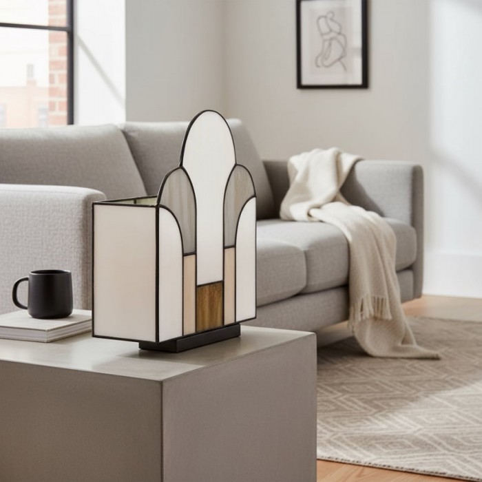 Kelsar Stained Glass Art Deco Table Lamp - Elegant Indoor Accent Light for Living Room or Entryway HL2028