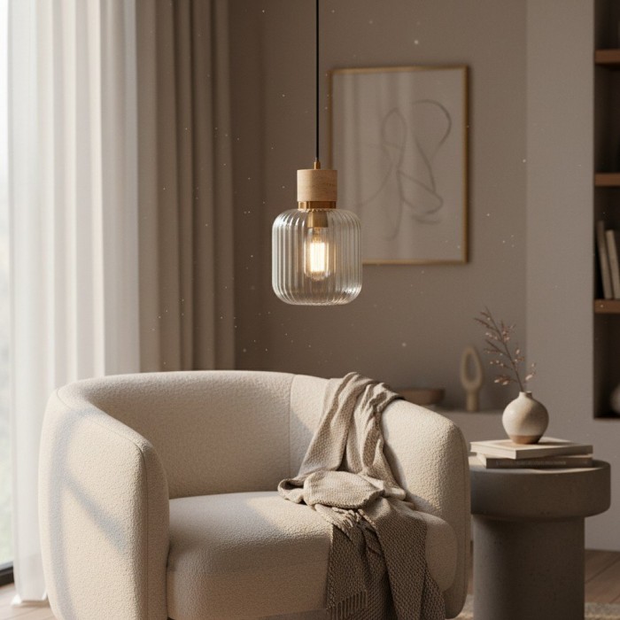 Korlisse Natural Stone and Glass Pendant Light - Stylish Lamp for Lounge or Living Room HL2124