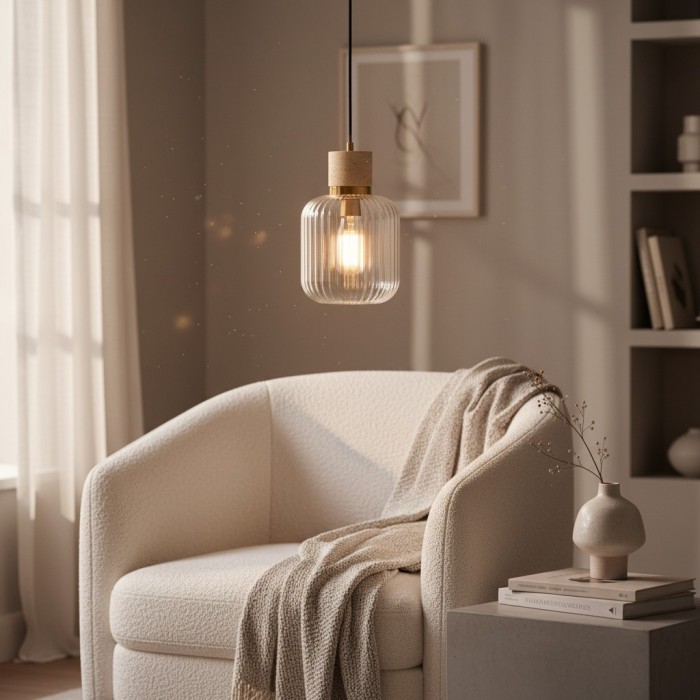 Korlisse Natural Stone and Glass Pendant Light - Stylish Lamp for Lounge or Living Room HL2124