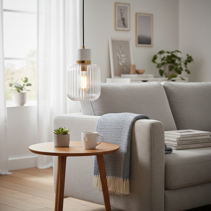 Korlisse Natural Stone and Glass Pendant Light - Stylish Lamp for Lounge or Living Room HL2124