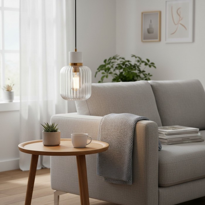 Korlisse Natural Stone and Glass Pendant Light - Stylish Lamp for Lounge or Living Room HL2124