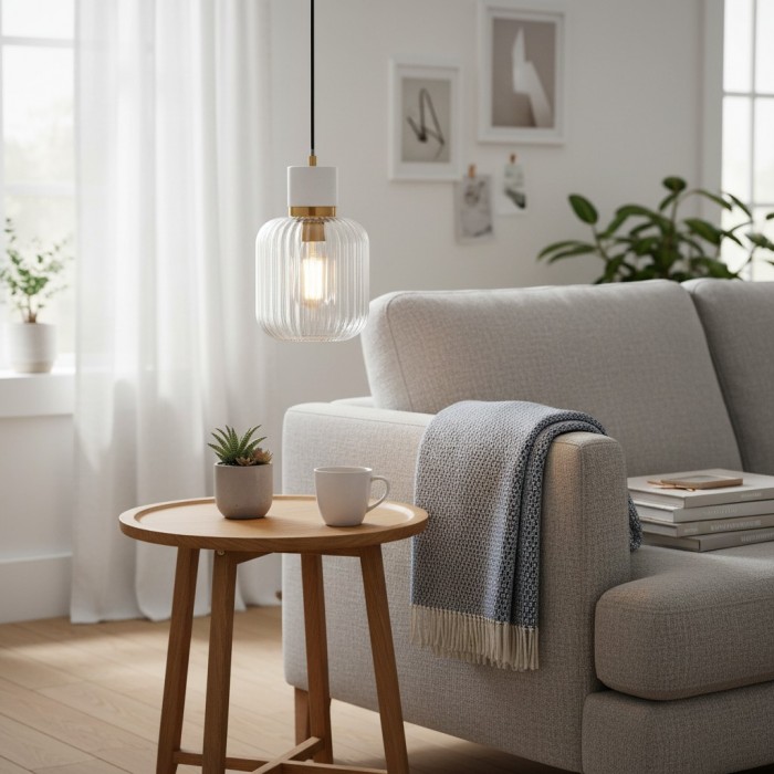 Korlisse Natural Stone and Glass Pendant Light - Stylish Lamp for Lounge or Living Room HL2124