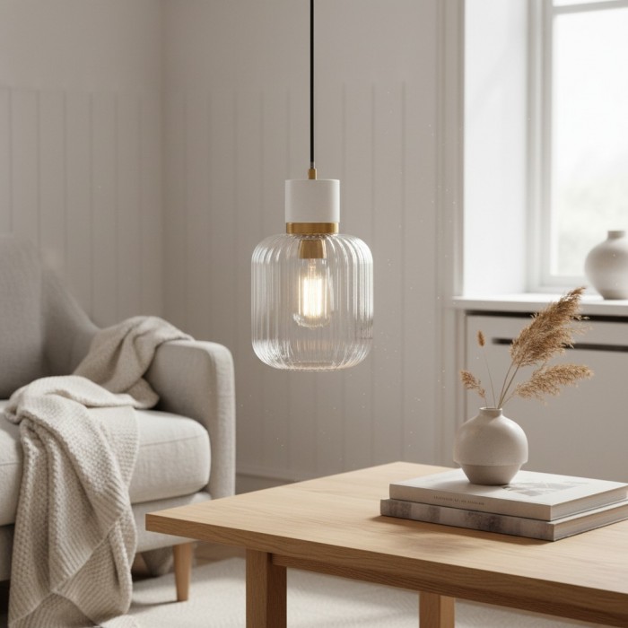 Korlisse Natural Stone and Glass Pendant Light - Stylish Lamp for Lounge or Living Room HL2124