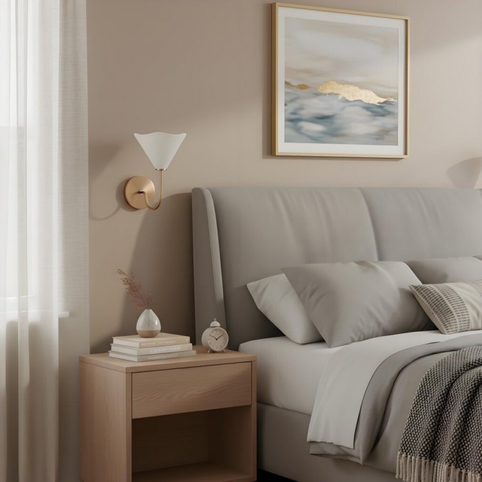 Kysara messing linnen wandlamp - Sculpturaal ontwerp met gebogen vormen, geschikt voor woonkamers, slaapkamers en badkamers