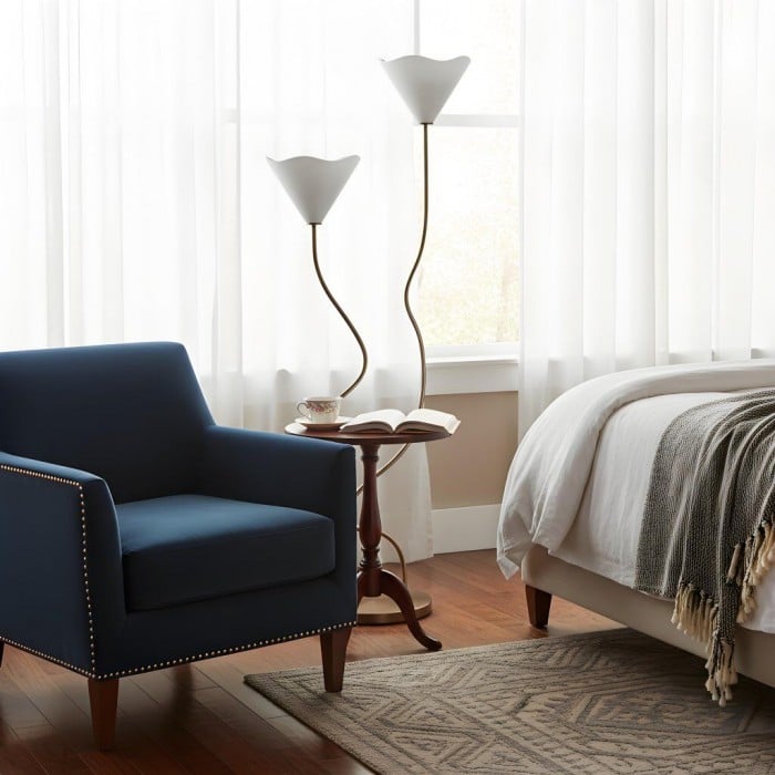 Lampadaire Kysara - Design floral à double tige, idéal pour le salon, la chambre ou le bureau HL1884