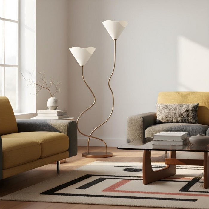 Lampadaire Kysara - Design floral à double tige, idéal pour le salon, la chambre ou le bureau HL1884