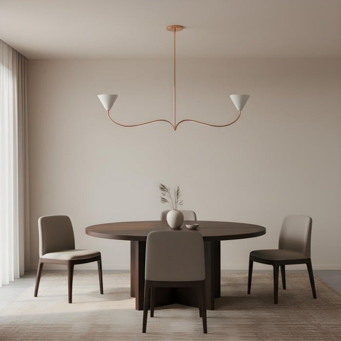 Kysara Linear Chandelier - Curved Lamp Arms and Fabric Shades are Suitable for Living Rooms or Dining Rooms HL1887