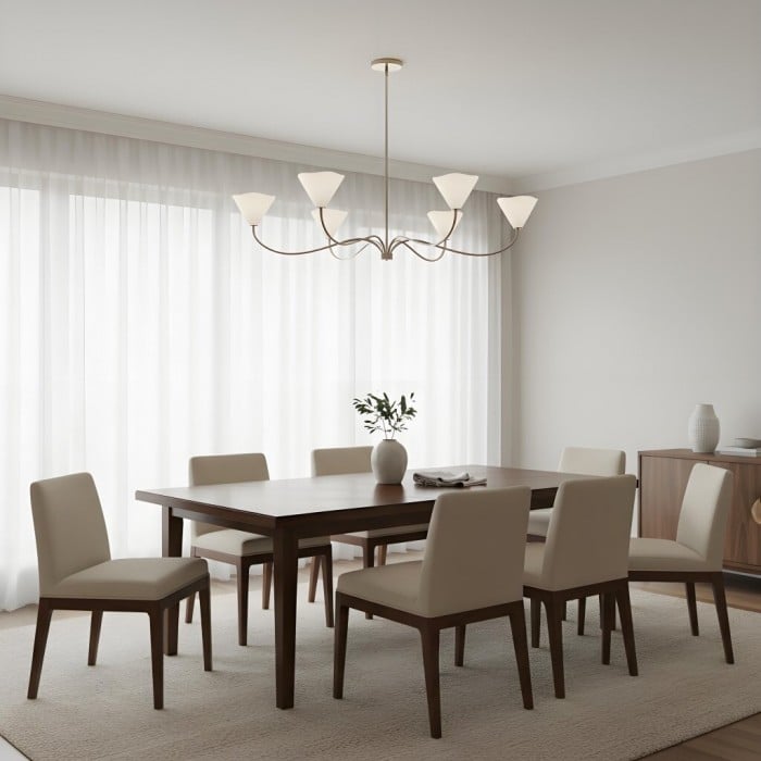 Kysara Linear Chandelier - Curved Lamp Arms and Fabric Shades are Suitable for Living Rooms or Dining Rooms HL1887