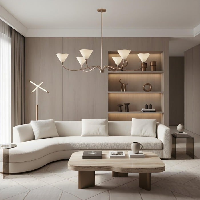 Kysara Linear Chandelier - Curved Lamp Arms and Fabric Shades are Suitable for Living Rooms or Dining Rooms HL1887