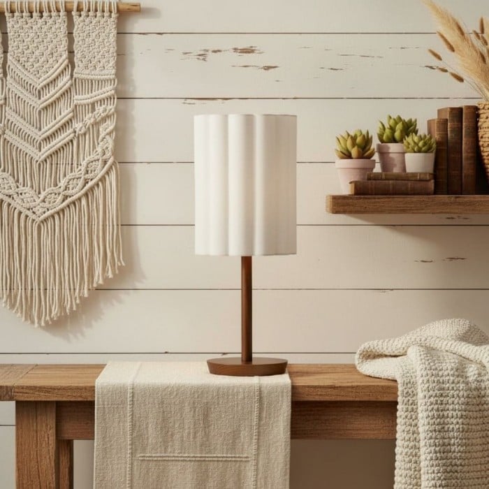 Linbron Modern Fabric Shade Table Lamp with Wood Base - Soft Ambient Lighting for Bedroom or Living Room HL1910