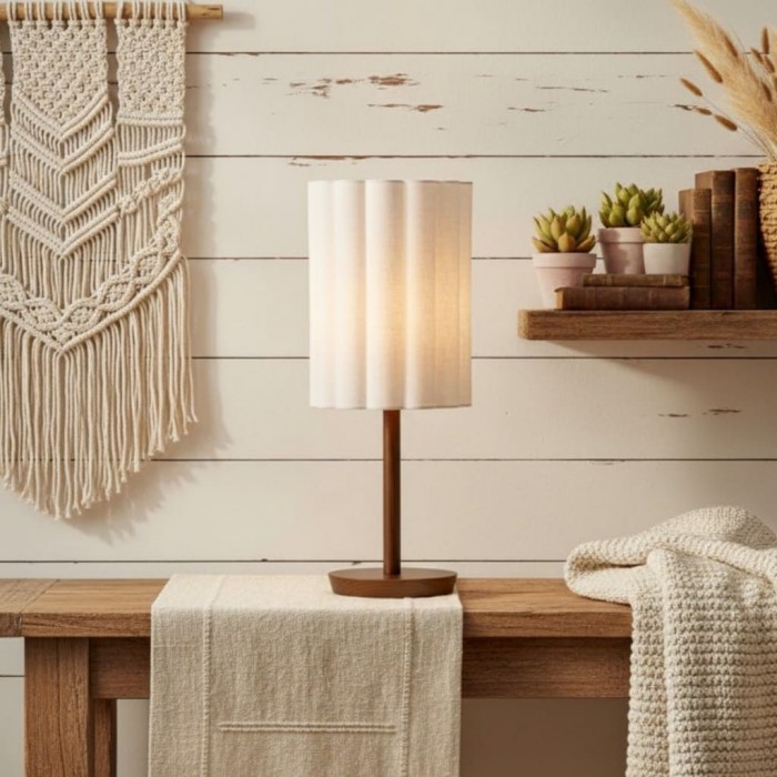 Linbron moderne tafellamp met stoffen kap en houten voet - Zachte sfeerverlichting voor slaapkamer of woonkamer HL1910