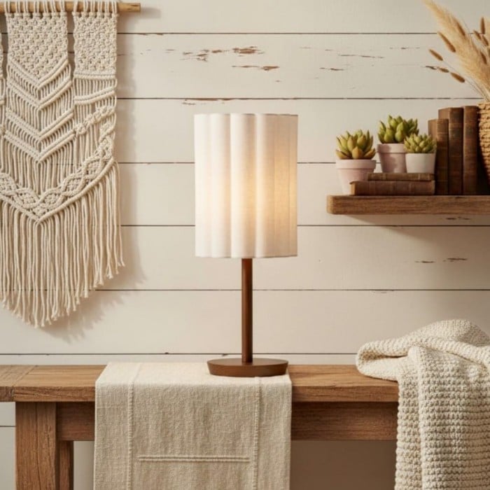 Linbron Modern Fabric Shade Table Lamp with Wood Base - Soft Ambient Lighting for Bedroom or Living Room HL1910