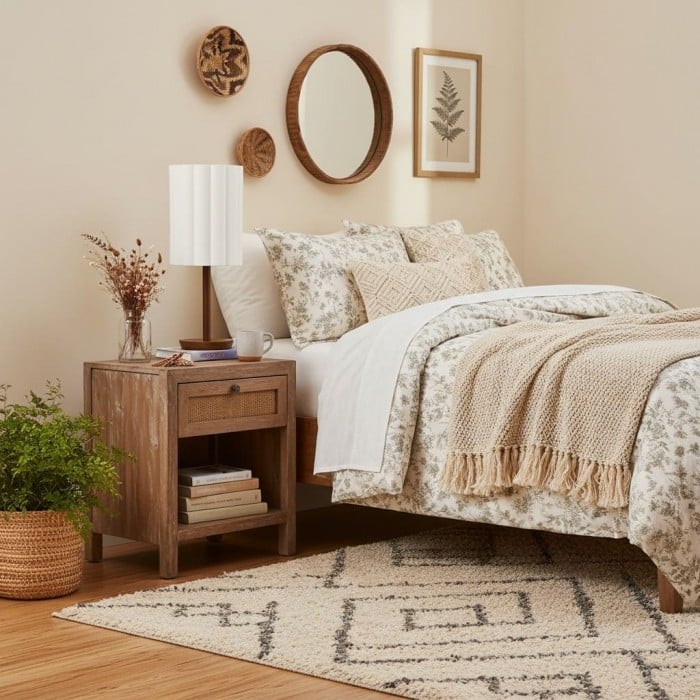 Linbron Modern Fabric Shade Table Lamp with Wood Base - Soft Ambient Lighting for Bedroom or Living Room HL1910