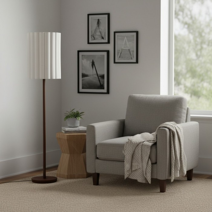 Linbron vloerlamp van walnoothout met geribbelde linnen kap - Moderne natuurlijke woondecoratie HL1915