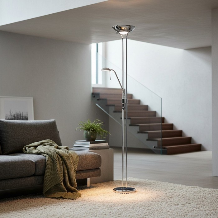 Lampadaire Linexis Art Déco en métal et verre opale - Design à double éclairage pour intérieurs modernes HL2137