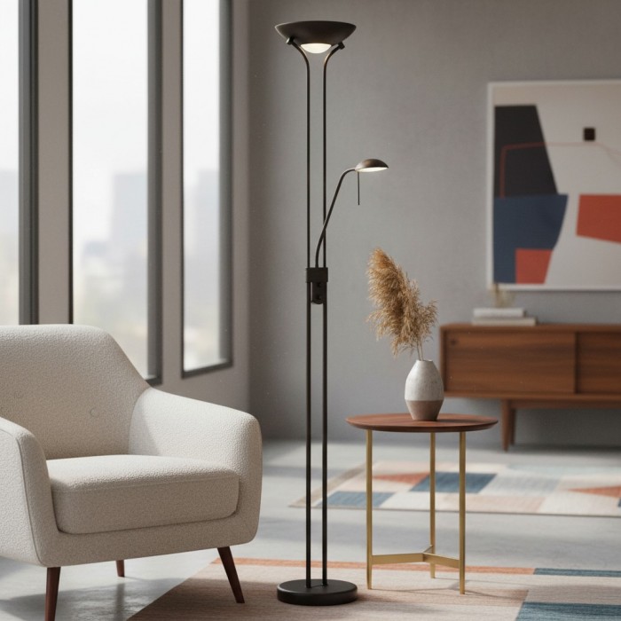 Lampadaire Linexis Art Déco en métal et verre opale - Design à double éclairage pour intérieurs modernes HL2137