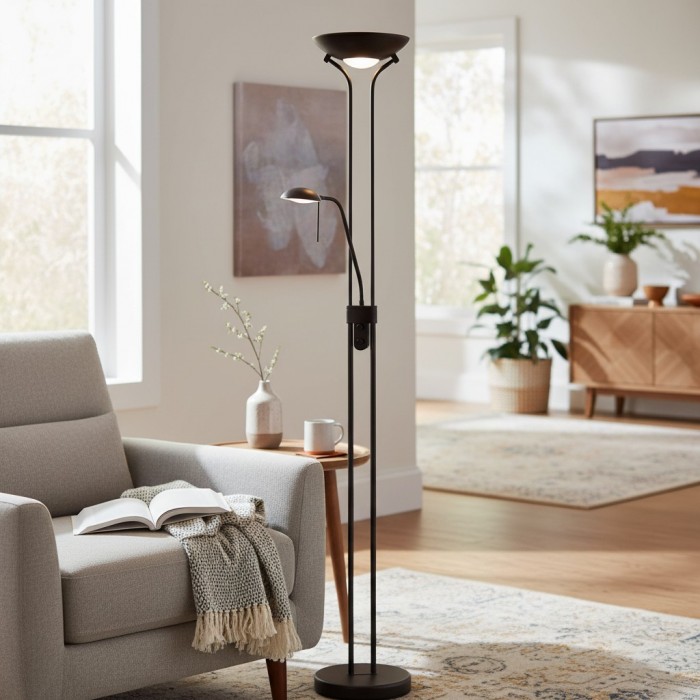 Lampadaire Linexis Art Déco en métal et verre opale - Design à double éclairage pour intérieurs modernes HL2137