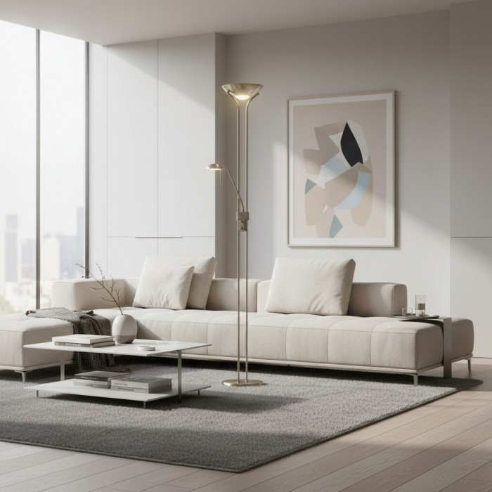 Lampadaire Linexis Art Déco en métal et verre opale - Design à double éclairage pour intérieurs modernes HL2137