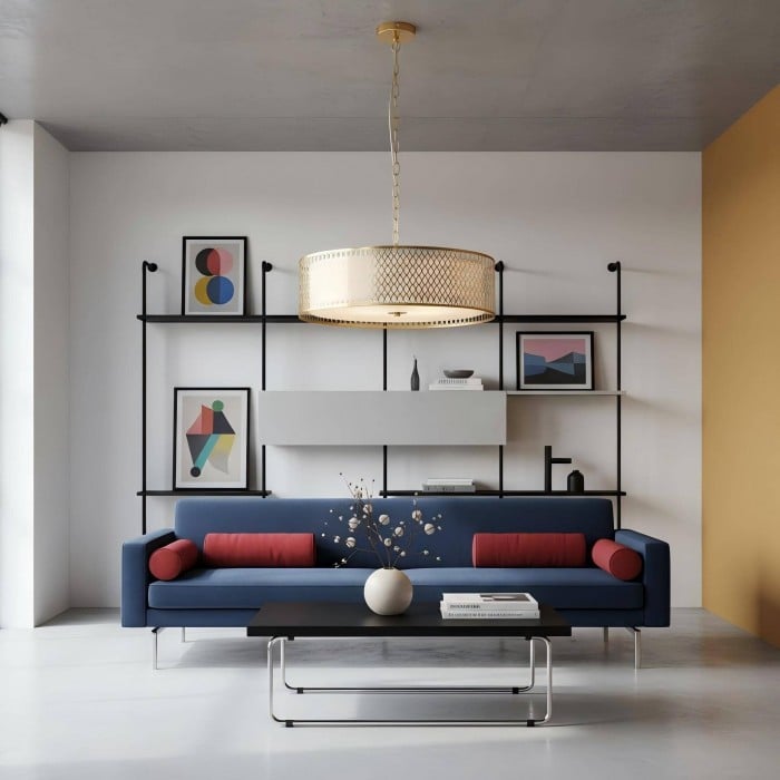 Liorin Geometrische Hanglamp - Moderne Hanglamp met Metalen en Stoffen Kap en Opengewerkt Sierwerk voor Interieurs HL2100