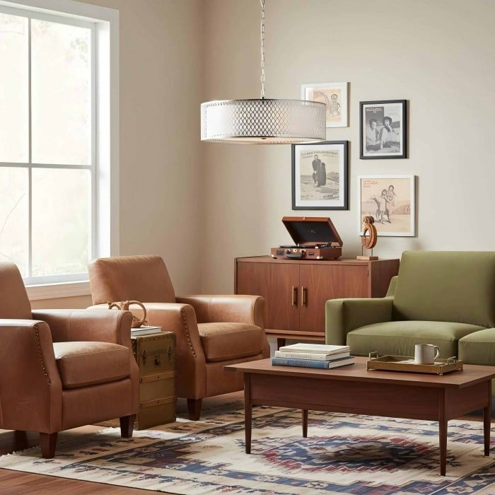 Liorin Geometrische Hanglamp - Moderne Hanglamp met Metalen en Stoffen Kap en Opengewerkt Sierwerk voor Interieurs HL2100