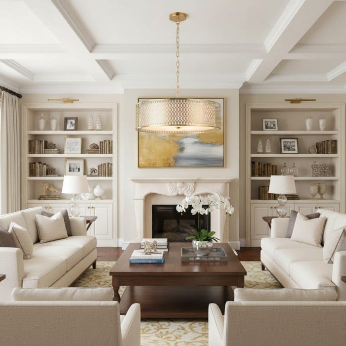 Liorin Geometrische Hanglamp - Moderne Hanglamp met Metalen en Stoffen Kap en Opengewerkt Sierwerk voor Interieurs HL2100