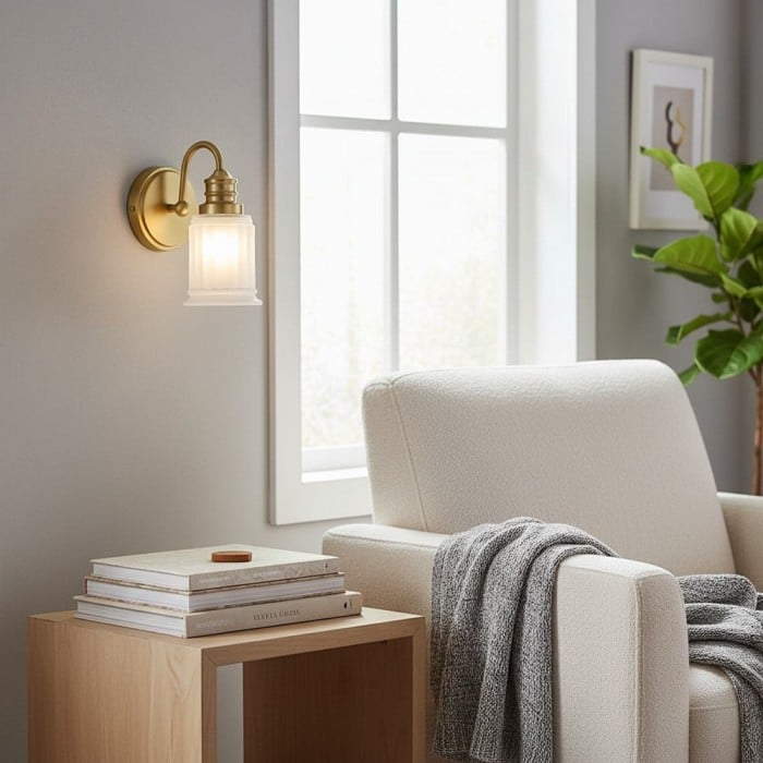 Applique murale de salle de bain Lirra en métal avec abat-jour en verre - Applique murale résistante à l'humidité HL2254